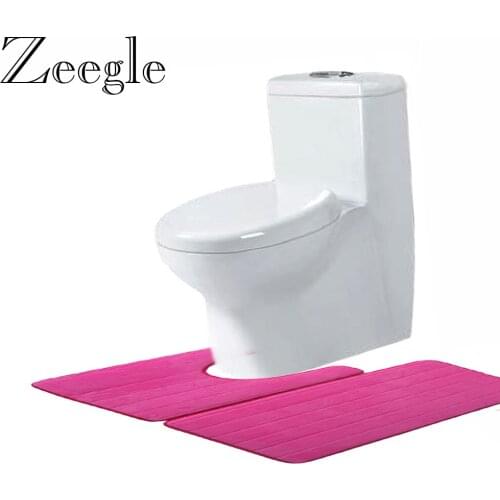Zeegle Coral Fleece 2pcs Bathroom Mat Set Bath Entrance Rug Anti Slip Floor Mat Absorbent U-shape Mats Bathroom Toilet Rugs