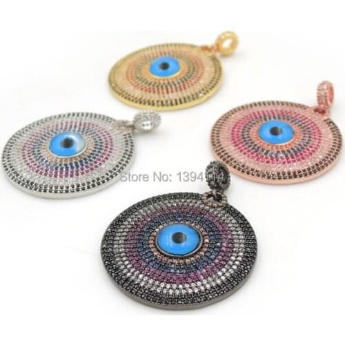 30*30*2mm Micro Pave CZ Of Mixing Colors Round Charms With Enamelling Blue Eye Fit For Making Necklaces Jewelry