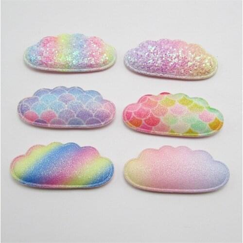 5.5*2.7cm 24pcs/lot Slap-up Glitter Iridescence Sequin Padded Patches Clouds Appliques for Diy Hair Clip Jewerly Accessory