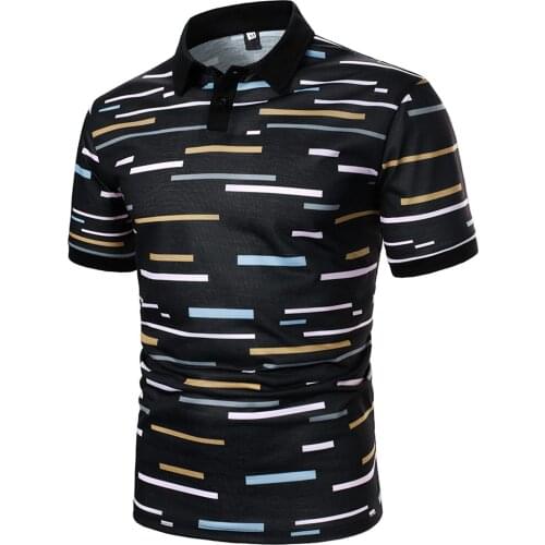 54# Mens Polo Shirt 2021 Summer Striped Print Cotton Short Sleeve Golf Polos Solid Slim Top Breathable Plus Size Shirts For Men