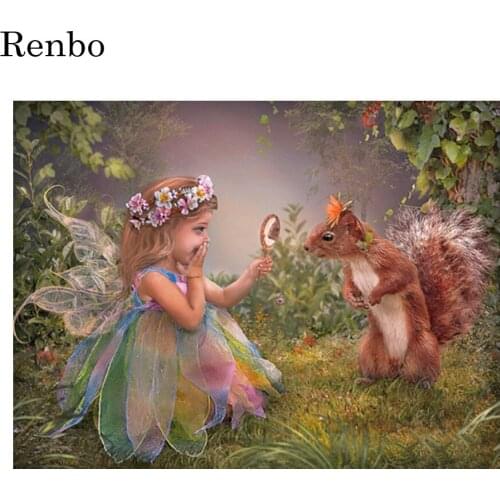 5D Diamond Painting Fairy And Squirrel Cross Stitch Full Square Drill Rhinestone Cartoon Girl DIY Diamond Mosaic Embroidery Gift