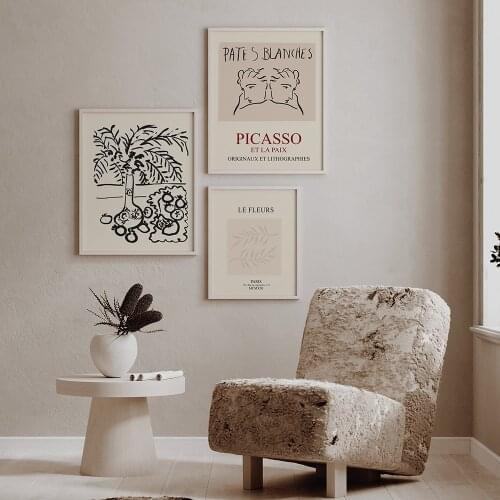 Abstract Botanical Poster PICASSO Mid-Century Canvas Painting Neutral Art Print Modern Wall Picture For Living Room Home Decor