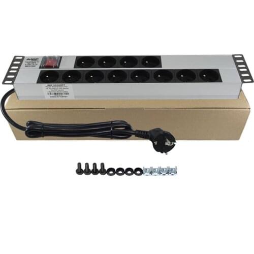 Amp Connect PDU 19'' 2U 12 WAY FRENCH TYPE NFC 61314 SOCKET ON / OFF LIGHTED SWITCH ALUMINIUM PROFILE FRAME PDU
