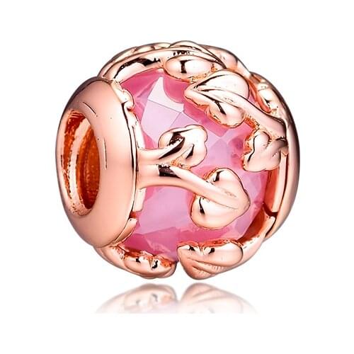 CKK Fits Pandora Bracelet Rose Pink Decorative Leaves Charm for Jewelry Making Charms Silver 925 Original Bead