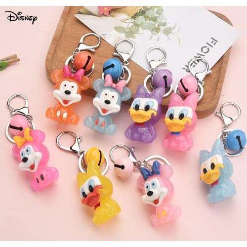 Disney Donald Duck Shine Pendant Small Gift Key Ring with Bell Minnie Cartoon Dolls Childrens Toys Cute Keychain for Women