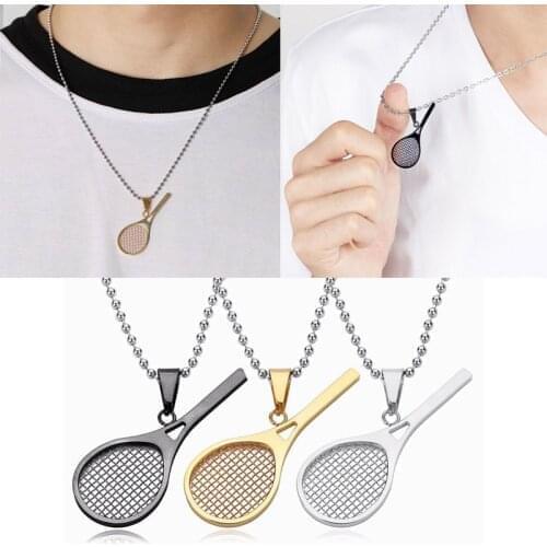 Fashion 3Colors Gift Outdoor Titanium Steel Beads Chain Tennis Racket Pendant Necklace