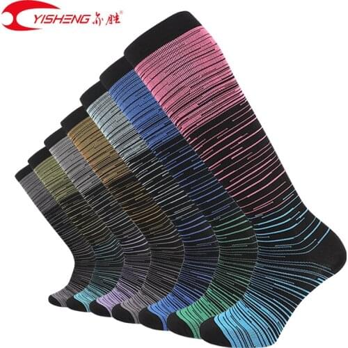 YISHENG 7 Pairs Compression Stockings Women Men Graduate Pressuer Knee High for Calf Support Varicose Viens