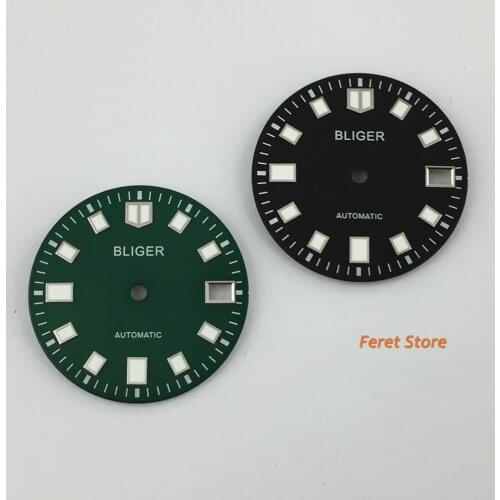 Watch Parts 28.5mm Green/Black Watch Dial Luminous Marks Date Window Suitable For NH35 Automatic Movement Watch Mod Dial