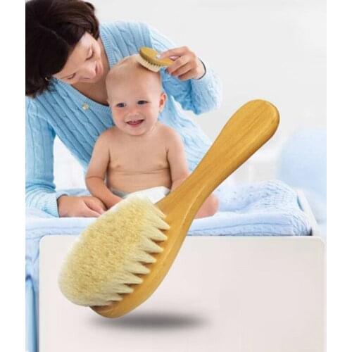 Baby Care Natural Wool Wooden Newborn Brush Comb Portable Baby Hairbrush Infant Bath Hair Brush Kids Comb Head Massager