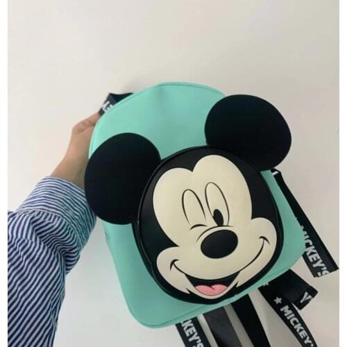 Disney Cartoon Fashion Mickey Mouse Nylon Backpack Bags Silicone PU Cloth Shoulder Strap Zipper Backpack