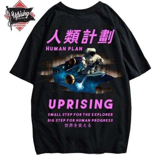 UPRISING Colour Block Astronaut Print Tee Short Sleeve T Shirts Mens 2021 Summer Fashion Streetwear Swag Couple Tee