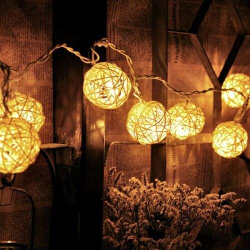 20 LED Rattan Ball String Fairy Lights Xmas Festival Party Wedding Battery Lamp