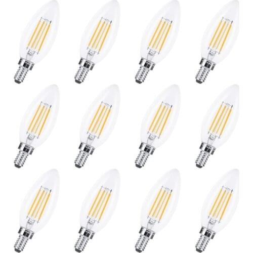 GTBL E12 LED Light Bulbs LED Filament Light Bulb Small Base Dimmable Type B Replacement Clear LED Bulb,12Pcs