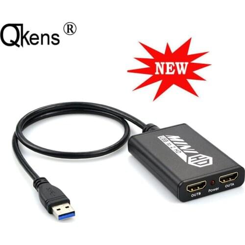 USB 3.0 To 2 HDMI-compatible Audio Video Adapter Converter Cable W/ 3.5mm Audio 1080P@60Hz Laptop PC To Dual TV Display Monitor