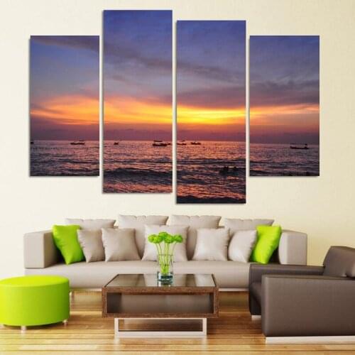 2016 Paintings Fallout Painting 4 Pcs Sunset Seaview Home Decor Living Room Print Large Oil Wall Art Picture Cuadros Decoracion