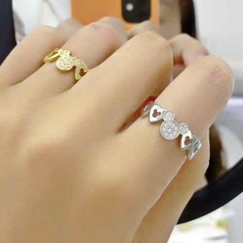 Cartoon Kawaii Mouse Ring Titanium Steel Chain Ring Inlaid Crystal Fashion Trendy Women Jewelry Birthday Gift