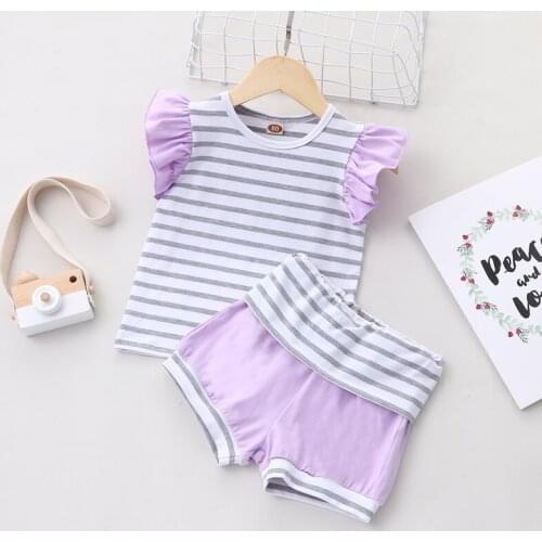 Baby Girl Clothes Set Fashion Baby Clothes 2 Pcs Sets Striped Ruffles Sleeveless T-shirts Tops+short Pants Newborn Clothes 0-18M