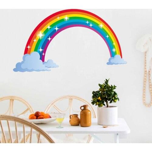 Colorful Bling Rainbow on Cloud Wall Stickers Room Decoration Art Vinyls Decals For Children Kids Living Room Bedroom Home Mural