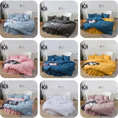 Round Bed 4 PCS/set 100% Cotton Embroidery Edge Pillowcase & Duvet Cover Fitted Sheet and Bed Skirt Sets 200cm 220cm