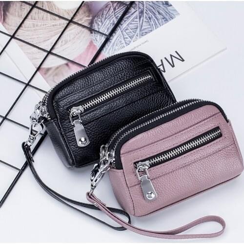 Fashion Genuine Leather Women Coin Purse Double Zipper Small Purse Wallet Clutch Credit Card Bag