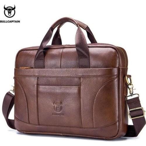 BULLCAPTAIN mens Totes briefcase mens business bags can be used for 14-inch laptop leather messenger bags office handbag