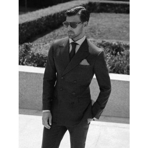 2017 Latest Coat Pant Designs Grey Black Tweed Double Breasted Men Suit Slim Fit 2 Piece Tuxedo Custom Groom Prom Blazer Terno