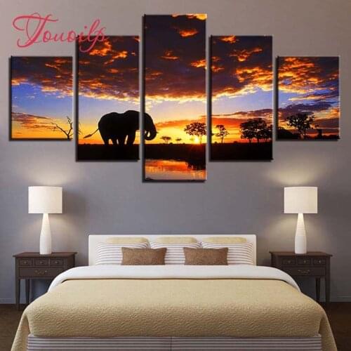 5D DIY Full Square&round Animal Sunset Leopard 5pcs Diamond Painting Combination diamond Embroidery Mosaic Home Decor painting
