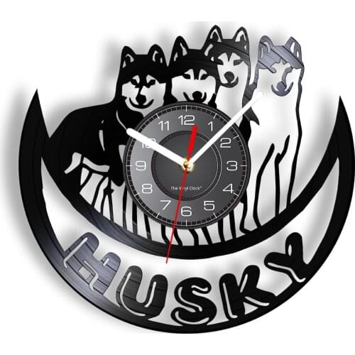 Siberian Husky Vinyl Record Wall Clock Pedigree Dog Lover Home Decor Watch Animal Pet Artwork Longplay Puppy Dog Pet Wall Clock