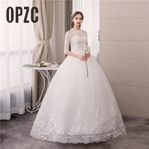 Real photo Luxury Lace Embroidery 2020 Wedding Dress Muslin Half Sleeve Sweet Elegant Plus Size Bride Gowns Vestido De Noiva