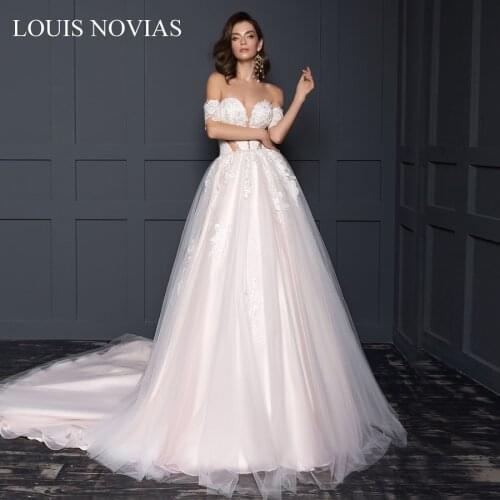 Louis Novias New Design Sexy Open Back In The Air Simple Sweetheart Shoulder Card Dream Lace Wedding Dress Luxury Pearls Chiffon