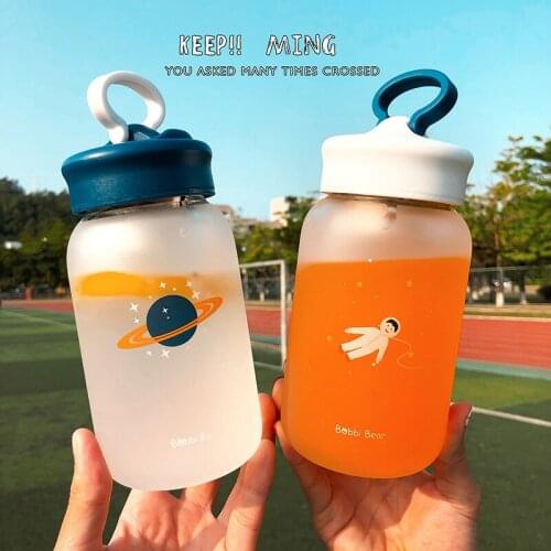 OAPE 0.35ml Cute Cartoon Candy Colour Mobile Phone Stand Glass Water Cup Small With Handle Ring Portable Glass Water Bottle