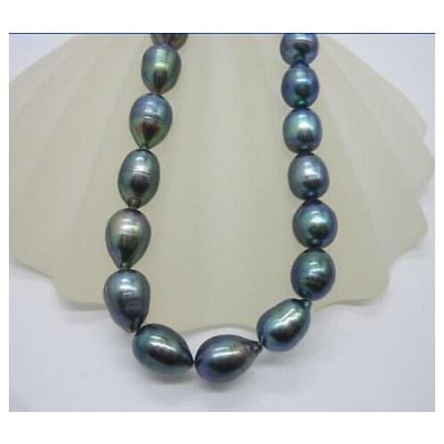 HUGE 18" 9-10MM NATURAL TAHITIAN BLACK PEARL NECKLACE 14k