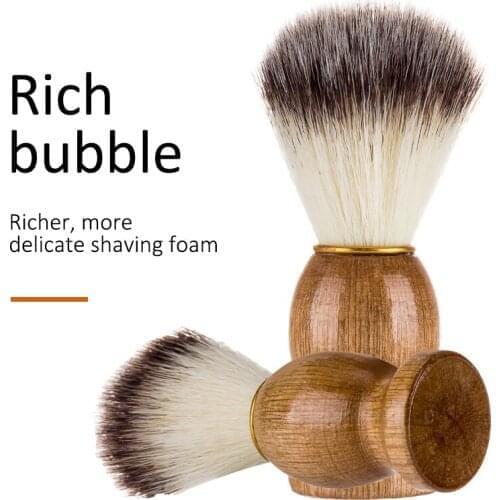 Professional Mens Shaving Brush Nylon Facial Cleansing Brush with Wooden Handle High Quality Pro Salon Tool Safety Razor Brush