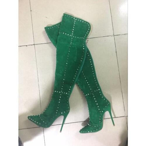 Real photos fashion women winter over knee high heel thigh high boots spike rivets custom make other color plus size woman boots