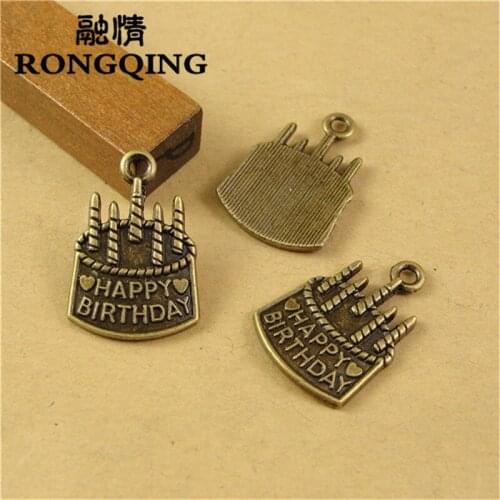 RONGQING 19*15MM 50pcs/lot birthday cake Pendants Necklaces Handmade Fashion Jewelry Charms DIY