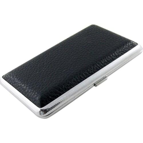SODIAL(R) Metal Frame Black Faux Leather Cigarette Storage Case Box Promotion