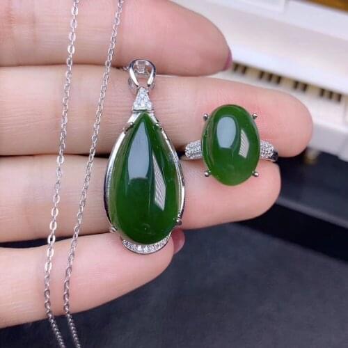 Natural and Real Hetian Jasper jewelry set 925 sterling silver 1pc pendant,1pc ring