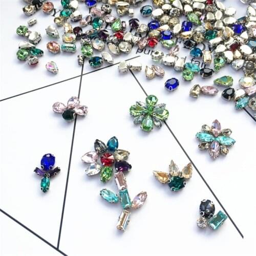 100pcs Different Shape Rhinestone Claw Button with Hole Sewing Material Drop Oval Round Diamond Claw Pieces Clothing DIY RH52