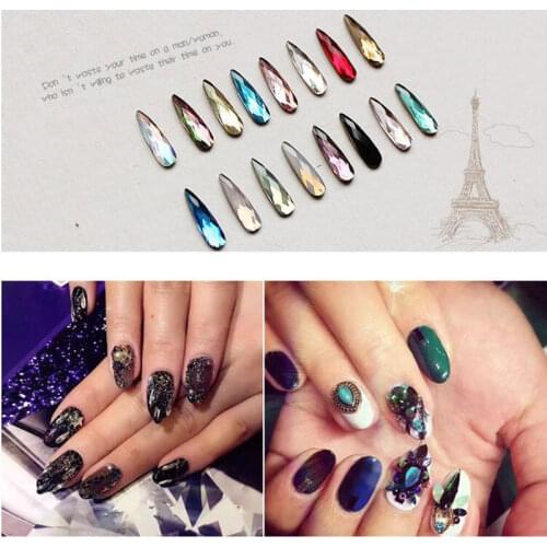 2017 Fashion 3D Nail Art Long Water Drop Fancy Shaped Diamond Crystal Flat Back Rhinestones Decoration Glitter Nails Accessoires
