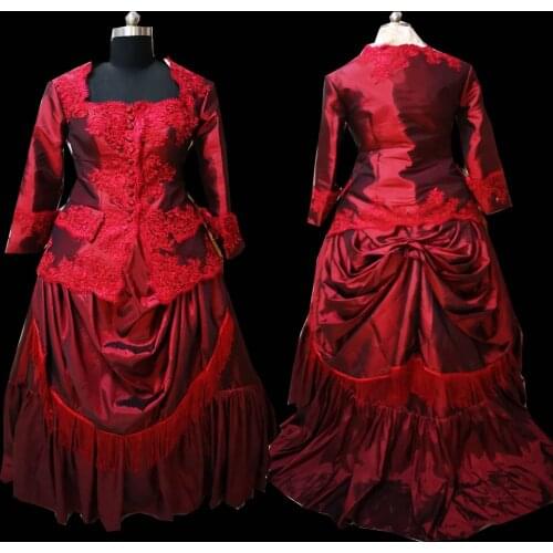 2021New red Civil War Victorian Styled Gown Vintage Costumes Victorian Dress D-332
