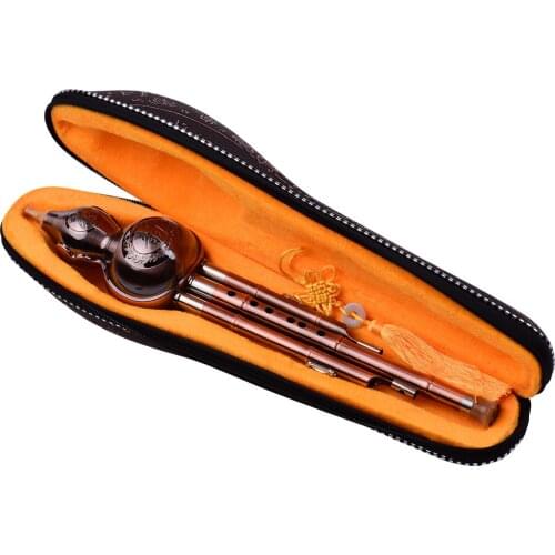 3 Tone C-Key Hulusi Gourd Cucurbit Flute Aluminum with Copper Plated Pipes Chinese Traditional Instrument with Chinese Knot Case