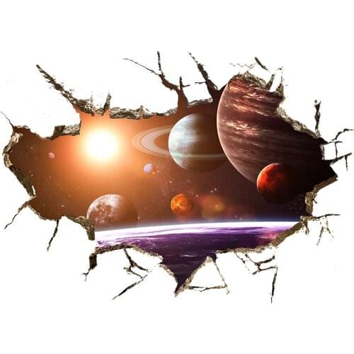 3D wall sticker broken wall universe starry sky wall applique living room bedroom decoration sticker wallpaper mural