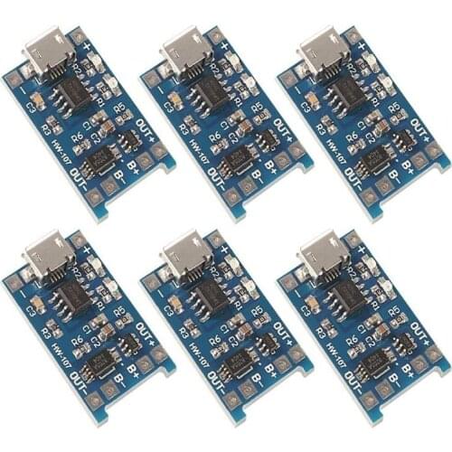 6pcs/lot TP4056 5V Micro USB 1A 18650 TP4056 Lithium Battery Charging Board with Protection Charger Module
