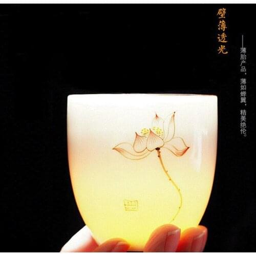 White porcelain hand-painted master cup jade porcelain tea set ceramic tea cup kungfu tea cup flowers