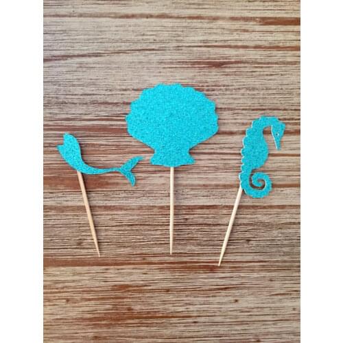 Glitter Mermaid Under the Sea Cupcake Toppers birthday nautical Wedding Bridal Shower Engagement Party food picks