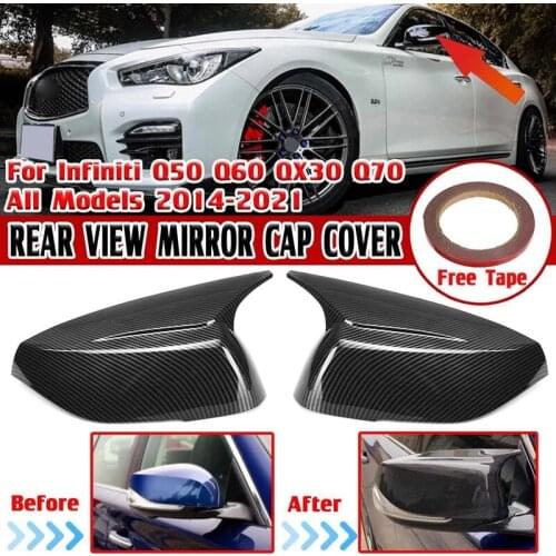 M Style 2X Side Mirror Cover Cap Carbon Fiber Look Rear View Mirror Shell Case for Infiniti Q50 Q60 QX30 Q70 2014-2021