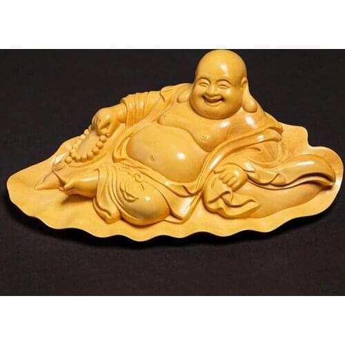 6CM Wood Laughing Buddha Statues Buddha Car Accessories Buddhism Hand Crafts Fengshui Maitreya Carving Miniature Home Decor