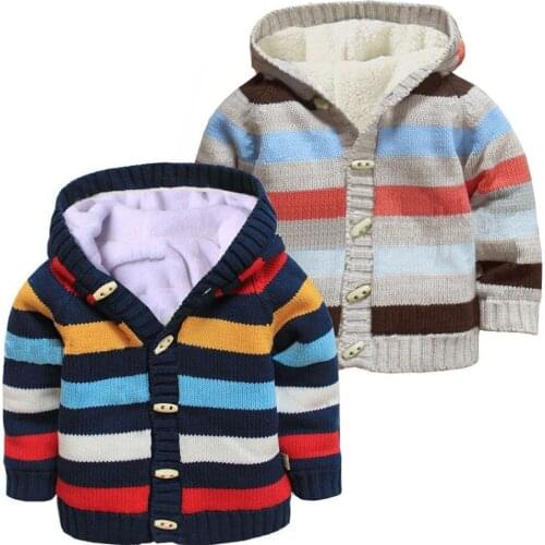 Childrens Hooded Thick Sweater 12M to 4T Cotton striped Single Breasted Sweater Autumn Winter Baby Boy Girl Childrens Clothing