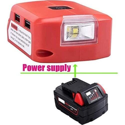 For Milwaukee 18V Li-ion Battery M18 Adapter LED Light Working Lamp One USB and Type C Mobile Phone Charger DC 12V Output