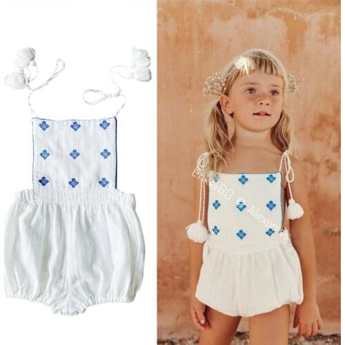 EnkeliBB Baby Girl Quality Summer Clothes White Embroidery Beautiful Romper Children Sleeveless Bubble Playsuit Lii* Kids Summer